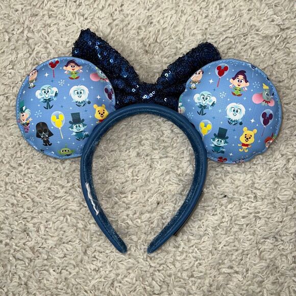 preowned Loungefly Disney Chibi Minnie Mouse Ears Headband blue sparkles - Picture 6 of 6